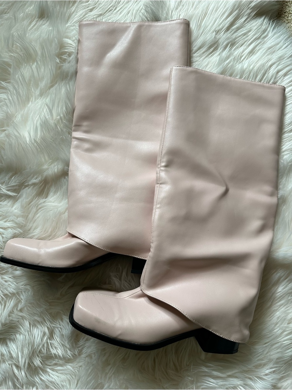 Maniere De Voir Pale Pink Knee-High Square-Toe Boots